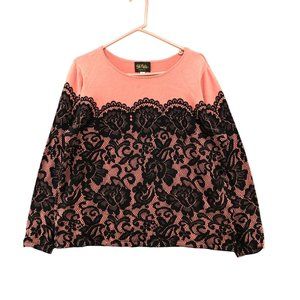 Elegant Peach and Black Lace Sweater